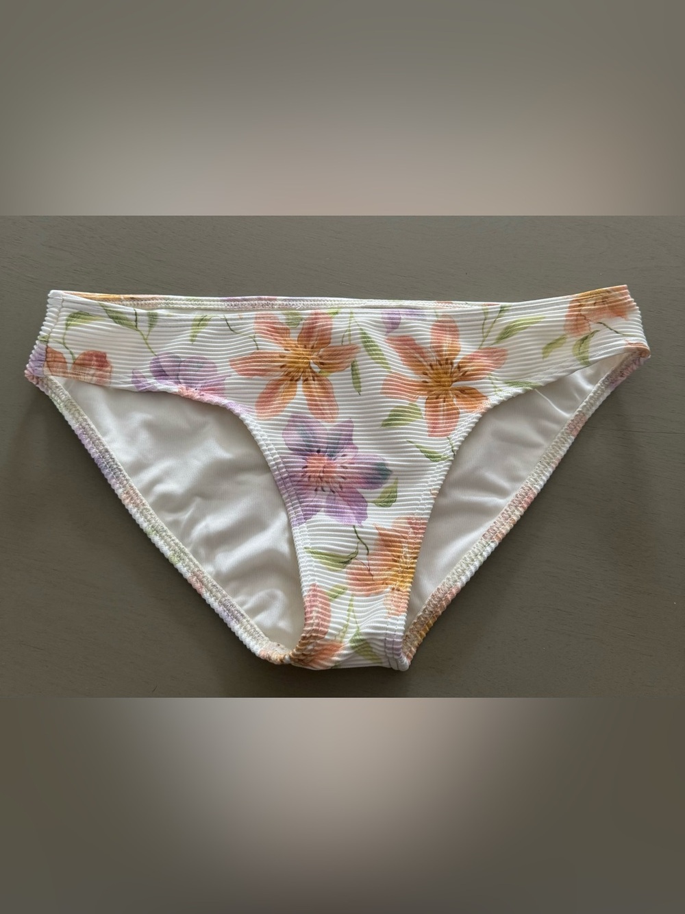 Billabong White Floral Bikini Bottoms with Orange and Purple Flowers